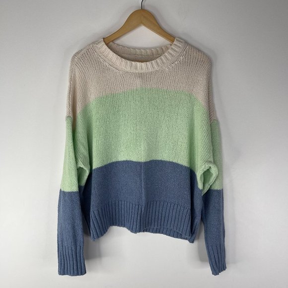 American Eagle Outfitters Sweaters - AMERICAN EAGLE Women Colorblock Boxy Striped Knit Pullover Sweater Size L